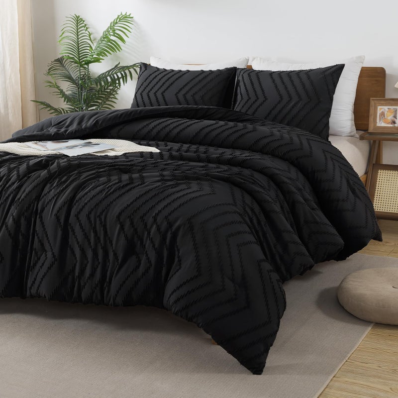 Andency طقم لحاف Andency Black Twin/Twin XL، لحاف سرير مزدوج للسكن الجامعي والبنات والأولاد والأطفال بوهو ناعم ودافئ لطيف، طقم سرير بوهيمي جمالي مكون من قطعتين - Image 3